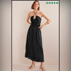 NWT Boden Black Ruched Bust Satin Maxi Dress‎ Size 10P